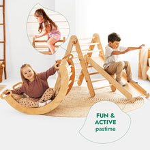 Load image into Gallery viewer, 4in1 Montessori Climbing Set: Triangle Ladder + Climbing Arch + Slide Board &amp; Cushion – Beige