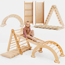Load image into Gallery viewer, 4in1 Montessori Climbing Set: Triangle Ladder + Climbing Arch + Slide Board &amp; Cushion – Beige