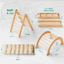 Load image into Gallery viewer, 4in1 Montessori Climbing Set: Triangle Ladder + Climbing Arch + Slide Board &amp; Cushion – Beige