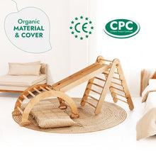Load image into Gallery viewer, 4in1 Montessori Climbing Set: Triangle Ladder + Climbing Arch + Slide Board &amp; Cushion – Beige