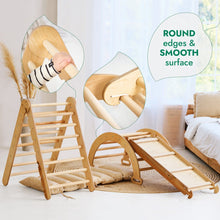 Load image into Gallery viewer, 4in1 Montessori Climbing Set: Triangle Ladder + Climbing Arch + Slide Board &amp; Cushion – Beige