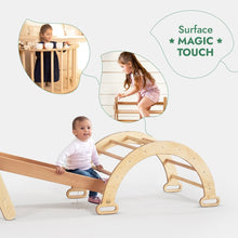Load image into Gallery viewer, 4in1 Montessori Climbing Set: Triangle Ladder + Climbing Arch + Slide Board + Net – Beige