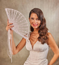 Load image into Gallery viewer, Elegant Pearl and Sequin Bridal Fan