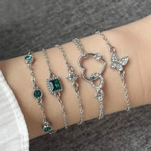 Load image into Gallery viewer, 5-Pieces: Love Full Throw Diamond Shining Infinite Symbol Geometry Green Rhinestone Bracelet Set
