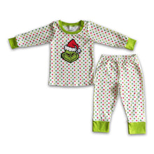 Load image into Gallery viewer, Polka dots long sleeve green face boy Christmas pajamas