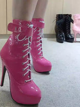 Load image into Gallery viewer, Women's Lockable Lace-Up Platform Heels - 15CM Super High Heel Patent Leather Pumps