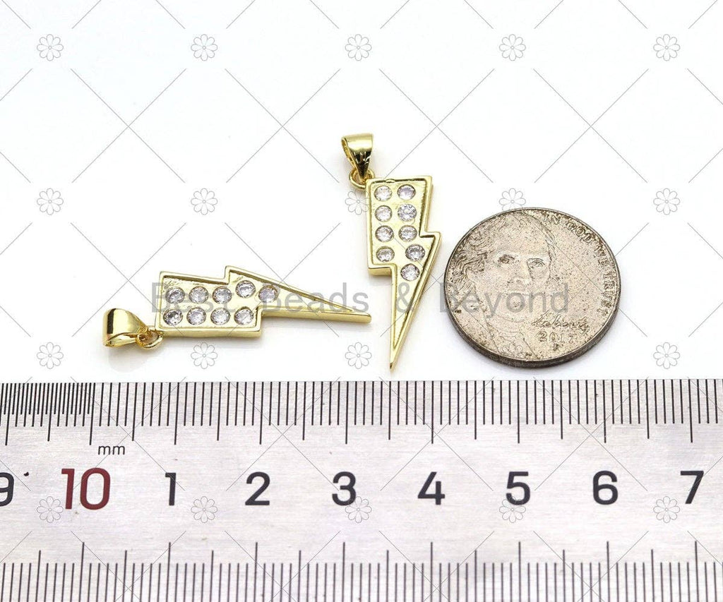 CZ Micro Pave Lighting Shape Pendant, 18K Gold Filled Lighting Charm, Necklace Bracelet Charm Pendant,Sku#LK507