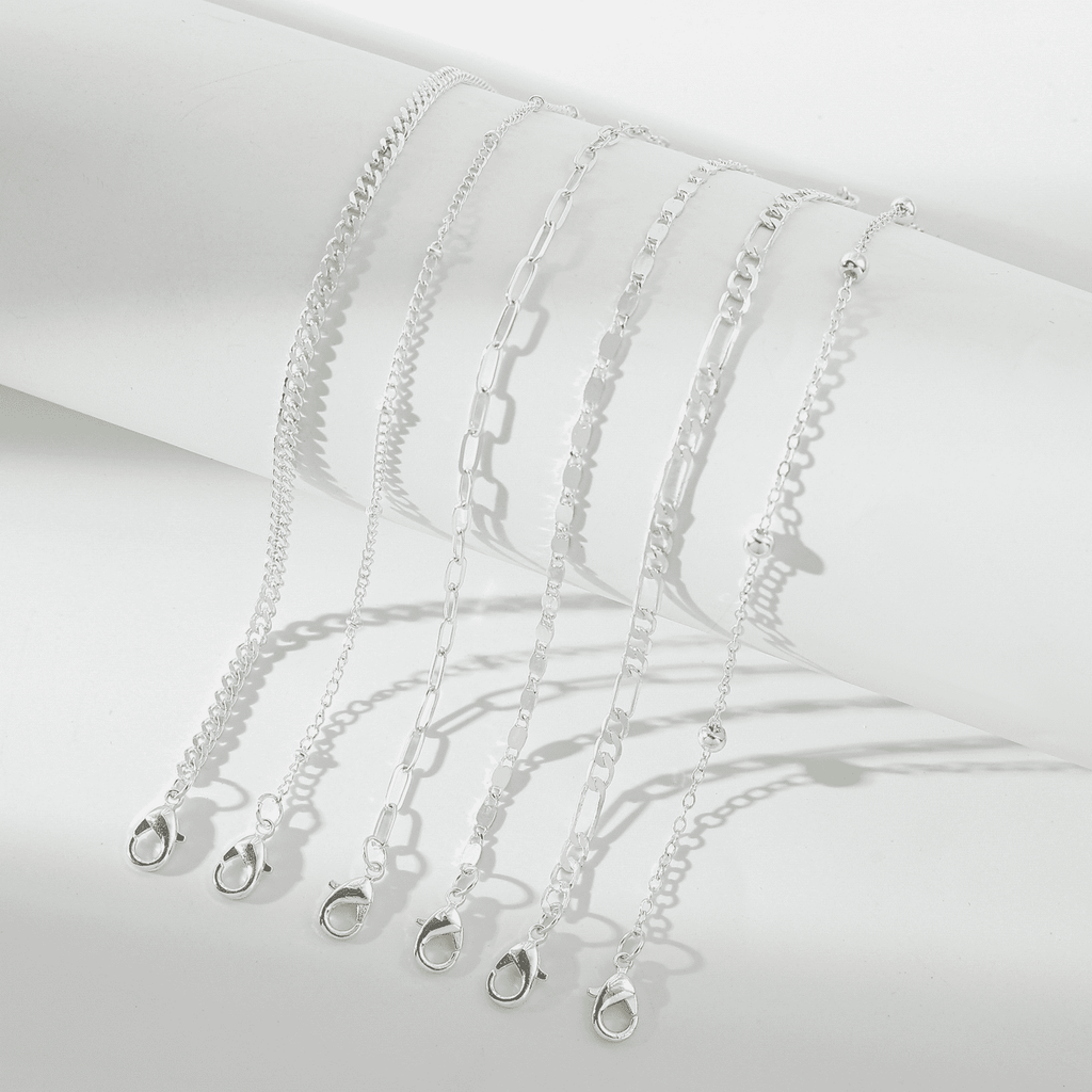 12Pcs Women's Charm Anklet Set Multilayer Chain Ankle Bracelets Boho Silver Anklet for Women