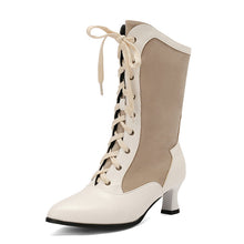Load image into Gallery viewer, Women's Color-Block Pointed-Toe Over-the-Knee Boots with Front Lacing - Chunky Heel Winter Boots