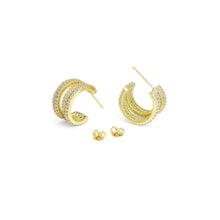 Load image into Gallery viewer, Gold Clear CZ Multiline Huggie Earrings, Sku#A226
