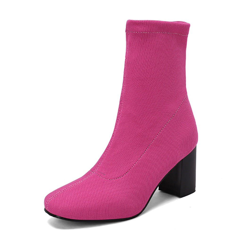 Women's Over-the-Knee Stretch Satin Boots | Chunky Heel Ankle Boots