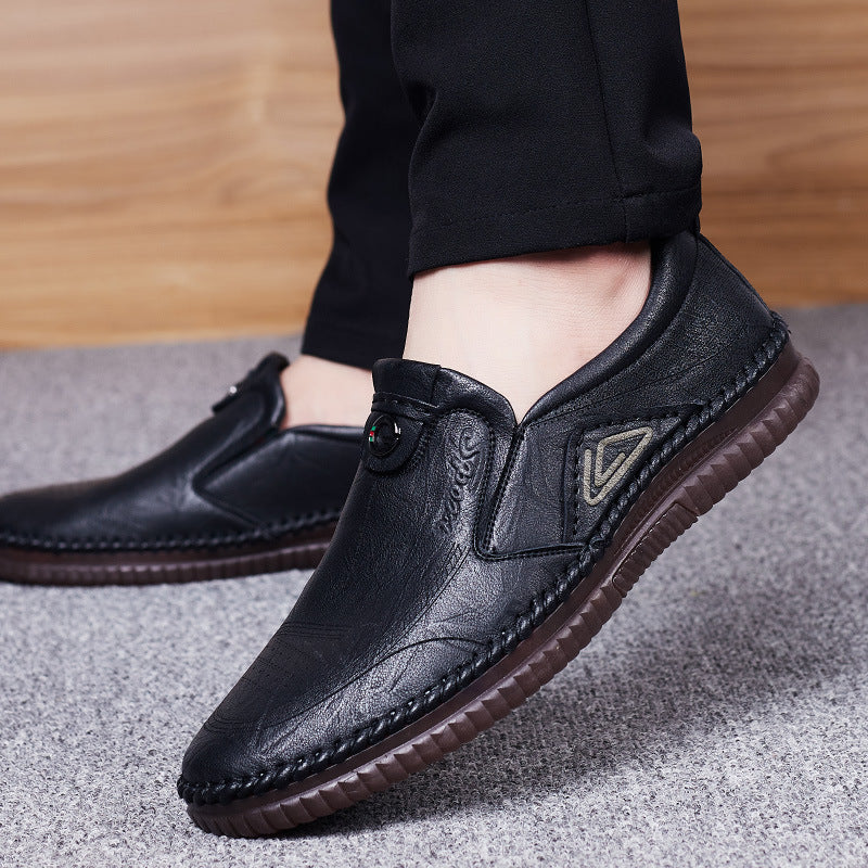 Men's Casual Leather Slip-On Shoes - Breathable Waterproof Cowhide Loafers