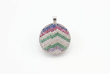 Load image into Gallery viewer, CZ Micro Pave Mixed Color Zigzag Round Disc Pendant, Cubic Zirconia Necklace Pendant, 25x31mm, sku#F3