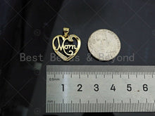 Load image into Gallery viewer, Gold Filled CZ Micro Pave Mom word On Heart Shape Pendant, 18K Gold Filled Heart Charm, Mother's Day,Necklace Pendant,18x18mm,Sku#LD123