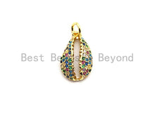 Load image into Gallery viewer, CZ Rainbow Micro Pave Pendant,CZ Paved Cowire Shell Shape Charm, Gold/Silver/Rose Gold/Black Cowire Pendant, 18x11mm, Sku#F747