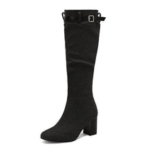 Load image into Gallery viewer, Chunky-Heeled Over-the-Knee Boots with Color-Block Leather Belt Buckle - Women's High Fashion Boots