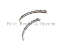 Load image into Gallery viewer, Oxidized Silver CZ Micro Pave Crescent Moon Shaped Pendant/Charm, Antique Silver Thin Moon, Cubic Zirconia Pendant Charm, 3x49mm,sku#X122
