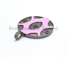Load image into Gallery viewer, LARGE Enamel Colorful Round With Evil Eye Pendant,CZ Micro Pave Oil Drop Round pendant,Enamel pendant,Enamel Jewelry,34x38mm,sku#F593