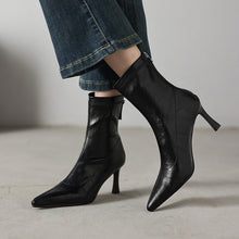 Load image into Gallery viewer, Women's Chunky Heel Ankle Boots – Pointed Toe Back Zipper | Black &amp; Brown