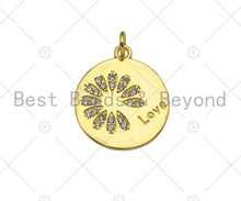 Load image into Gallery viewer, Gold Filled CZ Micro Pave Daisy Flower On Coin Shape Pendant,18K Gold Filled Lover Word Charm, Necklace Bracelet Charm,18x20mm,Sku#LK339