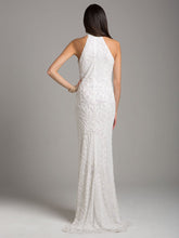 Load image into Gallery viewer, Lara Lattice-Beaded Halter Neck Sheath Wedding Gown