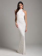 Load image into Gallery viewer, Lara Lattice-Beaded Halter Neck Sheath Wedding Gown