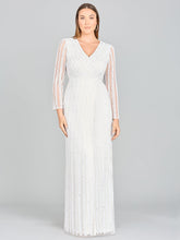 Load image into Gallery viewer, Lara Blair Long-Sleeve Beaded Surplice Sheath Gown