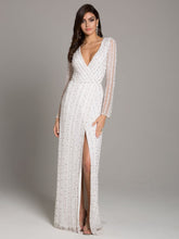 Load image into Gallery viewer, Lara Blair Long-Sleeve Beaded Surplice Sheath Gown