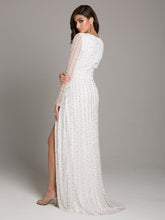 Load image into Gallery viewer, Lara Blair Long-Sleeve Beaded Surplice Sheath Gown