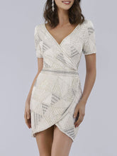Load image into Gallery viewer, Becky Beaded Faux-Wrap Short Sleeve Cocktail Dress