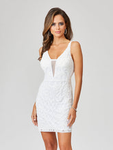 Load image into Gallery viewer, Lara Illusion V-Neck Beaded Mini Dress with Low Back