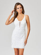 Load image into Gallery viewer, Lara Illusion V-Neck Beaded Mini Dress with Low Back