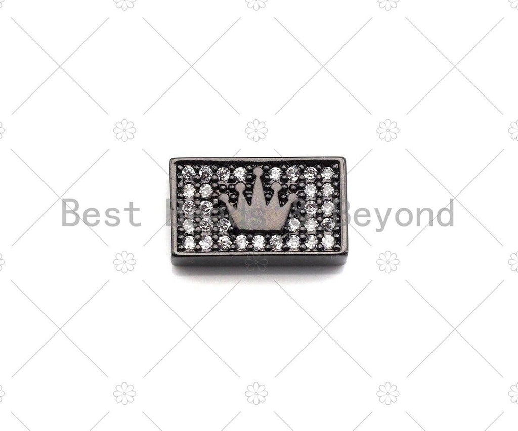 CZ Large Hole Crown On Cuboid Spacer Micro Pave Beads, Cubic Zirconia Cuboid  Space Beads, Men's Bracelet Findings, 13x7mm, SKU#LD08