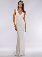 Load image into Gallery viewer, Lara Erika Beaded Draped Cowl Back V-Neck Wedding Dress