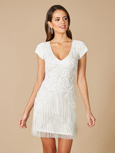 Load image into Gallery viewer, Lara Candie V-Neck Beaded Mini Dress with Fringe