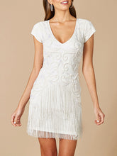 Load image into Gallery viewer, Lara Candie V-Neck Beaded Mini Dress with Fringe