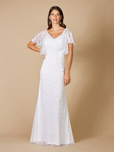 Load image into Gallery viewer, Lara Greyson Beaded Flutter Sleeve Wedding Dress