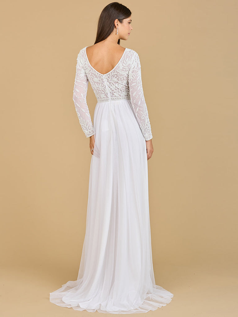 Long Sleeve Bridal Gown with Flowy Skirt