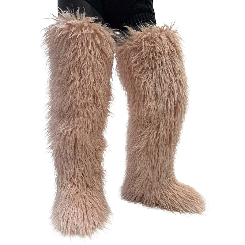 Women's 72cm Thigh-High Boots – Faux Wool Over-the-Knee Slip-On Winter Boots