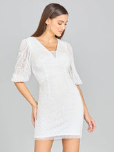Load image into Gallery viewer, V-Neck Beaded Bridal Short with Sleeves