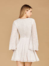 Load image into Gallery viewer, Long Bell Sleeve Sequin Bridal Cocktail Dress