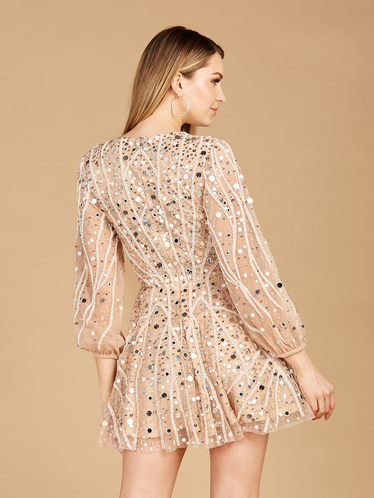 Beaded Long Sleeve Bridal Cocktail Short- OUTLET