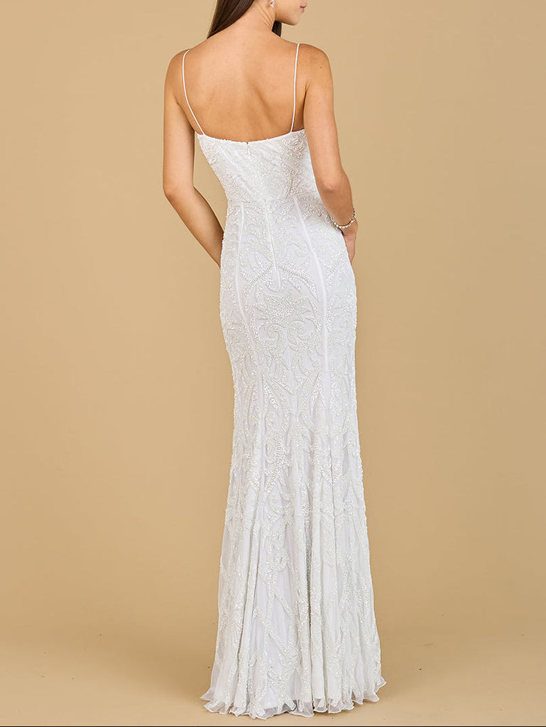 Beaded Spaghetti Strap Mermaid Gown