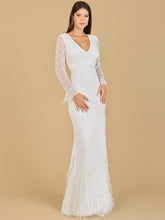 Load image into Gallery viewer, Long Sleeve Fringe Bridal Gown