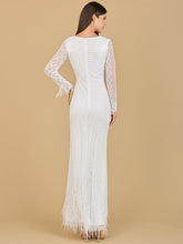 Load image into Gallery viewer, Long Sleeve Fringe Bridal Gown
