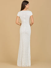 Load image into Gallery viewer, Beaded V-Neckline Dress with Cap Sleeves
