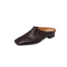 Load image into Gallery viewer, Women's Washed Cowhide Square-Toe Mules | Low Block Heel Backless Shoes