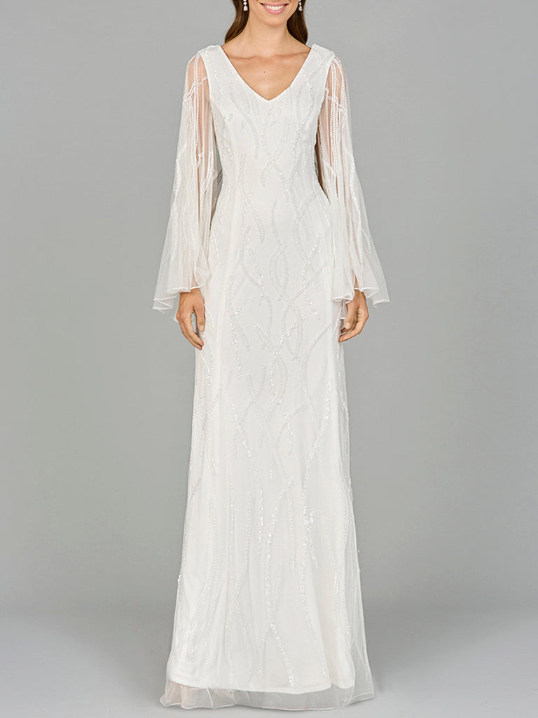 Cape Sleeve Beaded Bridal Gown