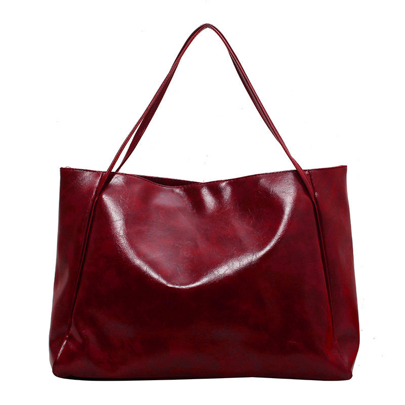 Women's Vintage Tote Bag - Large Capacity PU Leather Shoulder Handbag for Daily Use