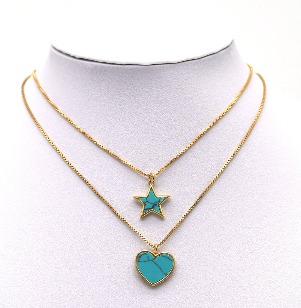 Gold Turquoise Heart  Star Charm, Sku#L656